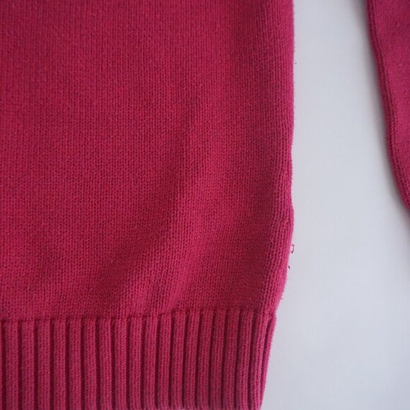 Vintage Lands End Magenta Pink Knit V-Neck Sweater Medium - Picture 4 of 8